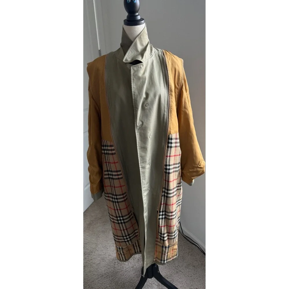 Vintage Burberry Unisex Khaki Single Breasted Trench Coat w/ Removable Lining XL - Picture 11 of 15